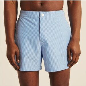 Abercrombie & Fitch Blue and White Striped Swim Trunks Board Shorts - Size Large